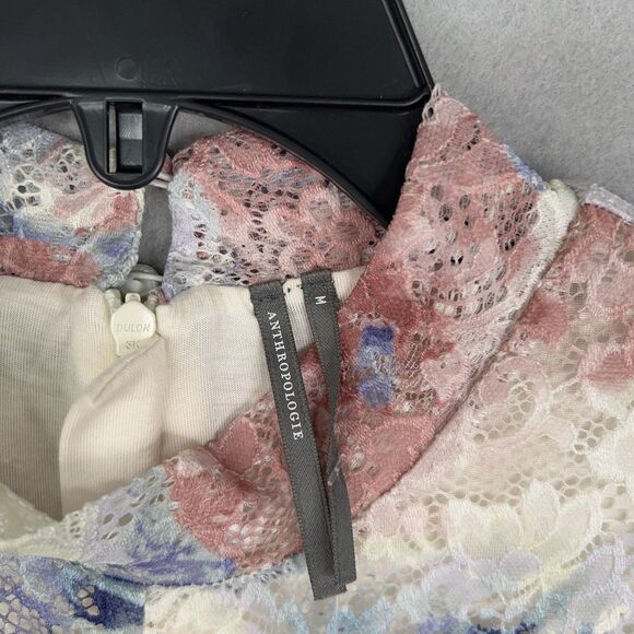 Anthropologie Dress Womens Medium Lace Floral Mock Neck Fitted Long Sleeve Midi - Picture 5 of 16